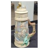 Lidded ceramic Pegasus beer stein 16in H
