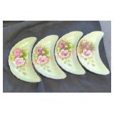 Lefton China Green Heritage Rose Half Moon Dish