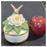 Porcelain hummingbird & magnolia music box