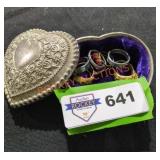 Metal Heart Jewelry Container with Rings