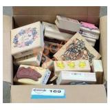 Wooden handled rubber stamps box lot