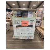 Toilet, bath fan, shades,  dog gate, flooring