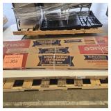 Hardwood flooring, shower base, broken door;