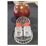 Vintage Scallop Shell Salt/Pepper Shakers w Base