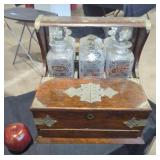 Wooden Tantalus Case W Glass Decanter DAMAGED