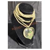 Vintage Hand painted Resin Heart Necklace