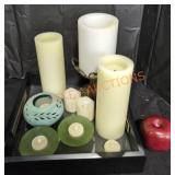 Faux Candle Lot With Tray