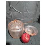 Pink Glass Cookie Jar and Candy Dish