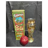 Vintage Pasta Tin and Decorative Painted Vase