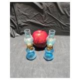 Blue Vintage Mini Oil Lamps - Qty 2