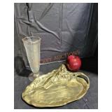 Vintage Glass Vase and Rose Solid Brass Tray