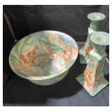 Ceramic Lotus Bowl w Candlesticks