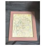 Framed embroidery piece.'potters paradise'