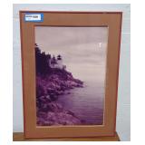 Framed picture of lighthouse (18in W x 24 1/2in L)