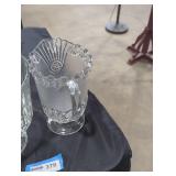 Footed glass bowl and glass pitcher.