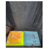 Pier 1 stoneware plate and plastic plate lot.