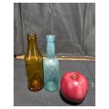 2 Vintage Colored Glass Bottles