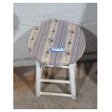 Small wooden stool, upholstered floral seat.