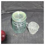 Vintage green glass hermetic storage jar .