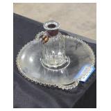 Glass vase and glass food tray.