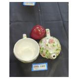 boum bros porcelain tea kettle and cup lot.