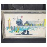 Vintage crewel embroidery (23in W by 15 1/2in L).