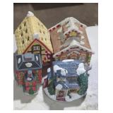 4 ceramic holiday village houses lot.
