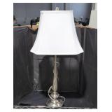 Brushed nickel bass table lamp.