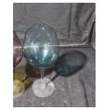 Trio of hand blown wine glasses.