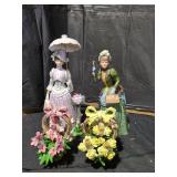 Porcelain Figurines and Flower Basket Lot