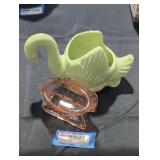Green ceramic swan and pink glass sled lot.