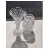 Pair of edge cut glass vases.