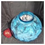 Hand blown blue glass round vase.
