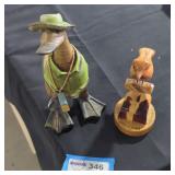 Wooden duck and bird figurines.