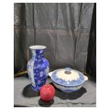 Blue and White Bowl with Blue and White Vase