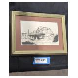 Framed drawing of the bridge crossing Lewisburg PA