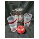 Pier 1 Red Swirline Pitcher and Glasses Lot