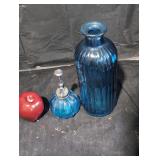 Vintage glass perfume sprayer and blue glass vase