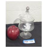 Vintage white rose viking clear glass candy jar.