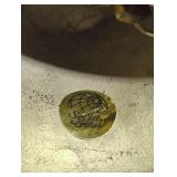 Vintage brass bell with wooden handle.