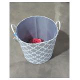 Laundry hamper and Valentine's day decor.