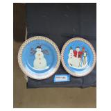 Pair of Sakura snowman dishwasher safe plates.