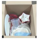 Kitchen plates and accessories box lot.