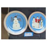 Pair of Sakura snowman dishwasher safe plates.