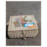 Sewing Basket with White Lace Trim