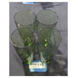 4 green glass cups.