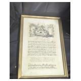 Framed decorative sheet of music.'the 30 Topher'