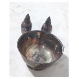 Vintage tarnished silver bowl and shakers.