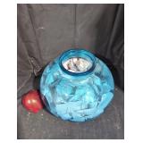 Hand blown blue glass round vase.