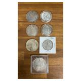 Silver Half and One Dollar Pieces